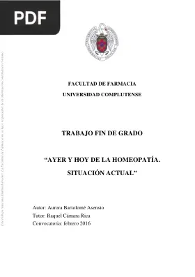 Ayer y Hoy de la Homeopatía. Situación Actual