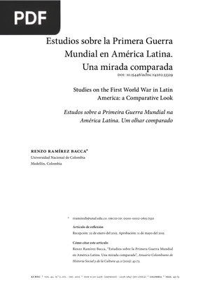 Estudios sobre la Primera Guerra Mundial en América Latina. Una Mirada Comparada