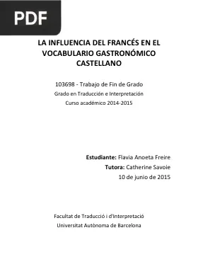 La Influencia de Francés en el Vocabulario Gastronómico Castellano