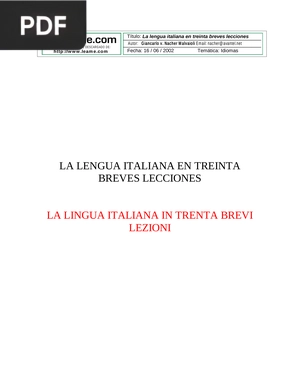 La Lengua Italiana en Treinta Breves Lecciones