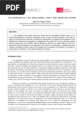 Las Matemáticas y sus aplicaciones, ayer y hoy. Retos del Futuro